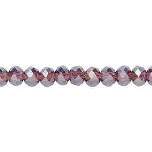 Bead 1pkg1 glass, 6x4mm-6x5mm faceted rondelle, 15 inch translucent luster amethyst