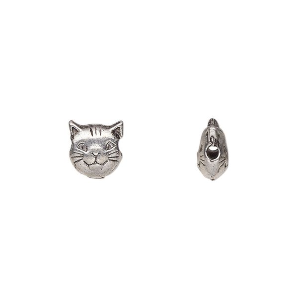 Bead, antiqued pewter (tin-based alloy), 8mm cat face. Sold per pkg of 4. image number 0