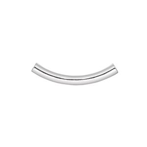 Bead, silver-plated brass, 26x3.2mm curved tube. Sold per pkg of 100.