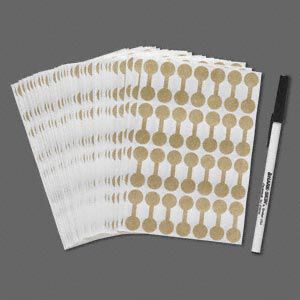 Jewelry tag, Shark-Skin®, Tyvek®, polyethylene, gold, 7/16 inch round, 1-3/8 inches unfolded. Sold per pkg of 1,000.