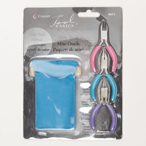 Plier set, steel / rubber /canvas, pink / purple / multicolored, mixed lengths with bag. Sold per set. image number 0