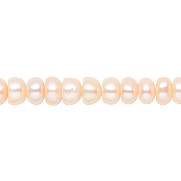 Pearl, cultured freshwater, peach, 6-8mm button, C grade, Mohs hardness 2-1/2 to 4. Sold per 16-inch strand. image number 0