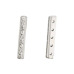 Spacer bar, JBB Findings, sterling silver, 26x3.5mm 5-strand filigree rectangle. Sold individually.