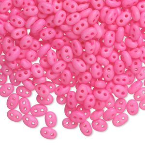Seed bead, Preciosa Twin™ Czech glass, pkg/250g, 5x2.5mm oval, opaque matte neon pink, (36777).