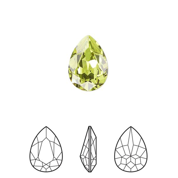 Fancy stone 144pk citrus green foil back, Swarovski® 14x10mm pear 4320 image number 0