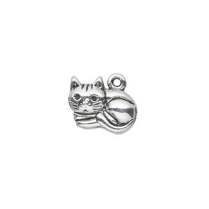 Charm, antique silver-plated "pewter" (zinc-based alloy), 15x12mm single-sided cat. Sold per pkg of 10.