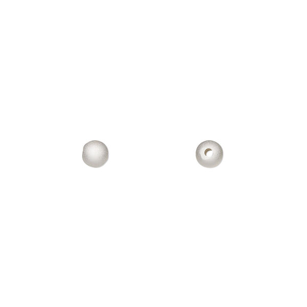 Bead, satin-finished sterling silver, 4mm seamless round. Sold per pkg of 6. image number 0