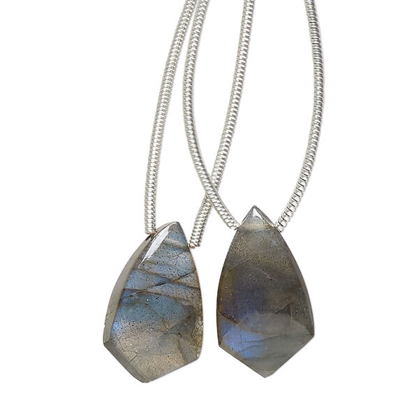 Labradorite 1pkg2, hand-cut top-drilled puffed kite bead natural B grade, 17x10mm image number 0