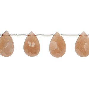 Peach moonstone 1pkg1, hand-cut top-drilled faceted flat teardrop bead natural 4 inch 10x7mm-14x9mm