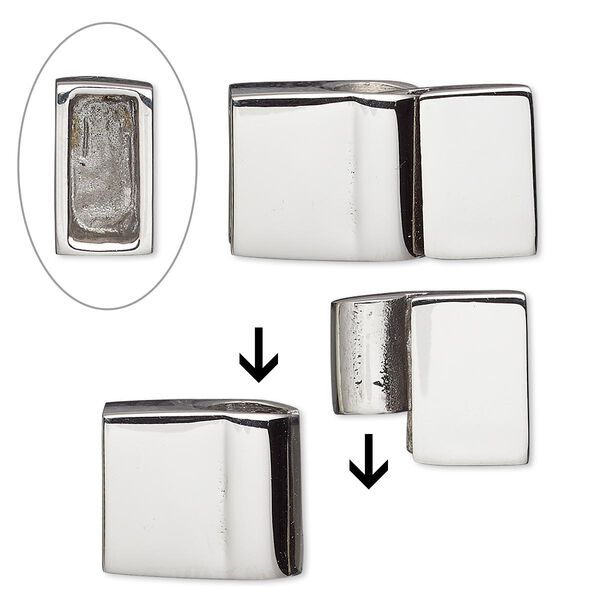 Clasp, magnetic slide lock, stainless steel, 22x13mm shiny rectangle with glue-in ends, 10x4.5mm inside diameter. Sold individually. image number 0