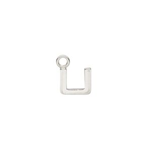 Charm, sterling silver, 8mm single-sided modern square alphabet letter U. Sold individually.