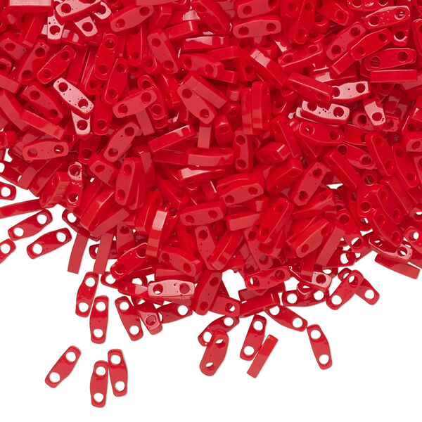 Seed bead, TILA®, glass, pkg/5g, 5x1.2mm quarter tila rectangle, opaque red, (QTL-408). image number 0