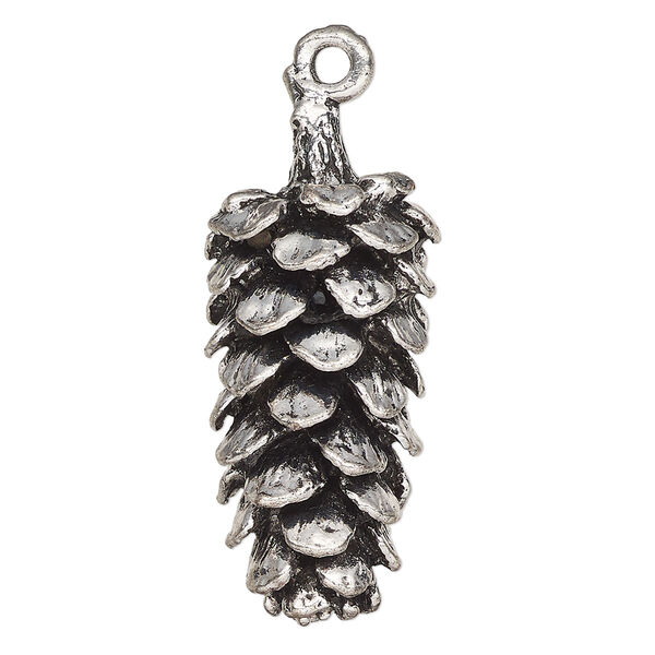 Focal, antique silver-finished "pewter" (zinc-based alloy), 37x16mm pinecone. Sold Individually. image number 0