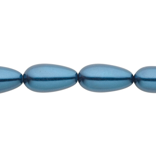 Bead, crystal pearl, teal, 15x7mm-18x8mm teardrop. Sold per 15-1/2" to 16" strand, approximately 20 beads. image number 0