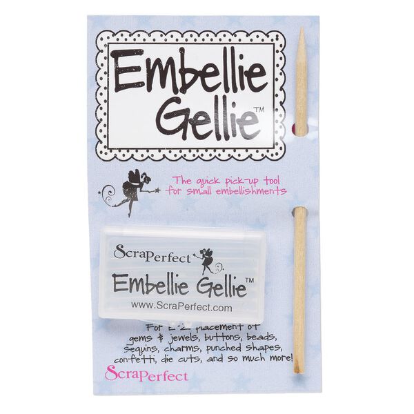 Embellishment positioner, Embellie Gellie™, plastic / silicone rubber / wood, clear, 2-1/8 x 1-1/4 inches with 4-1/2 inch wand. Sold individually. image number 0