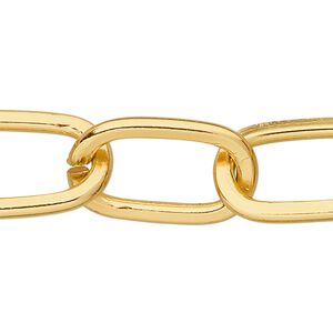 Chain 1pkg1 cable, 15mm smooth flat oval, aluminum / anodized gold 25 foot unfinished