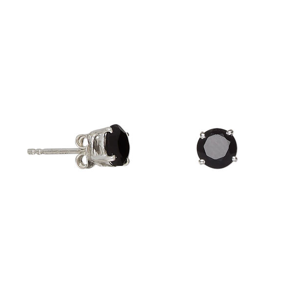 Earstud, black onyx (dyed) and sterling silver, 6mm faceted round with post. Sold per pair. image number 0