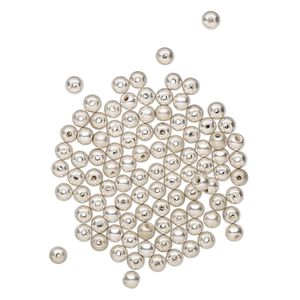 Bead, acrylic, silver, 5x4mm round. Sold per pkg of 100.