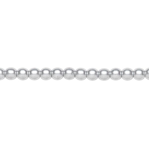 Bead, Czech glass druk, opaque satin silver, 4mm round. Sold per 15-1/2" to 16" strand. image number 0