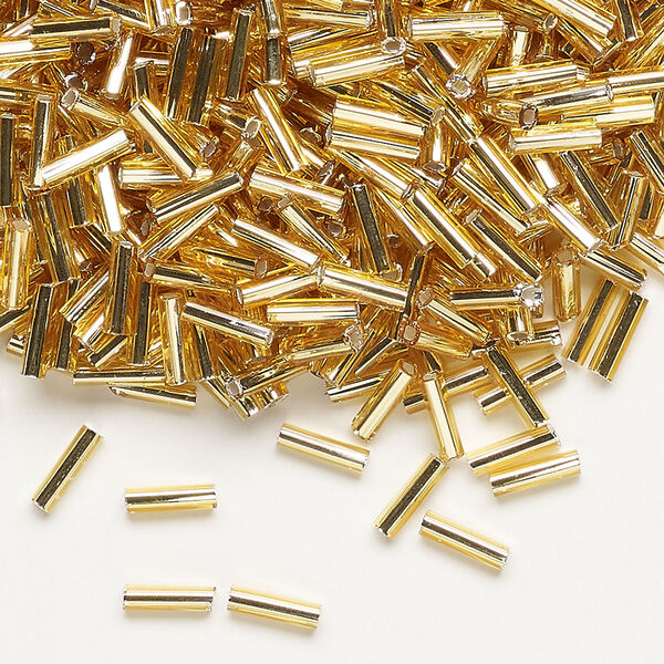 Bugle bead, Dyna-Mites™, glass, silver-lined transparent gold, #3 square hole. Sold per 35-gram pkg. image number 0