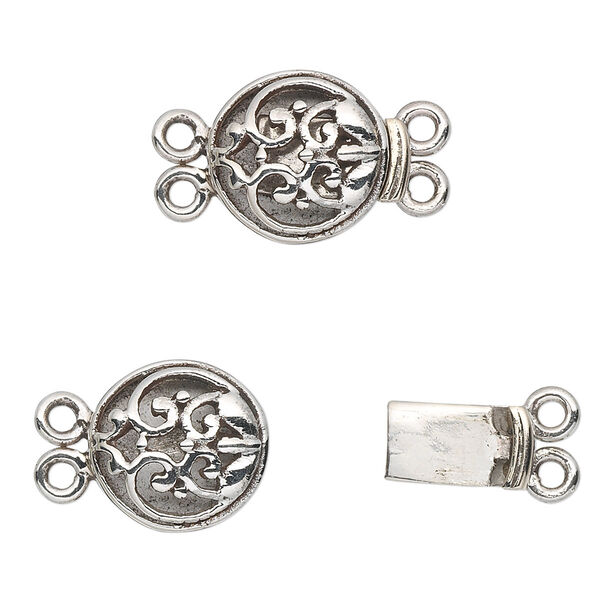 Clasp, 2-strand tab, sterling silver, 13mm round. Sold individually. image number 0
