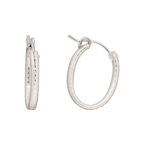 Earring, sterling silver, 20mm textured oval hoop with latch-back closure. Sold per pair. image number 0