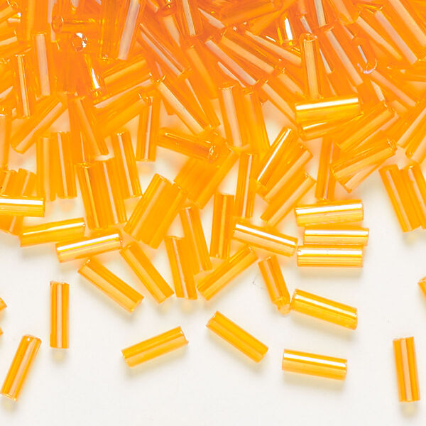 Bugle bead, Preciosa Ornela, Czech glass, translucent rainbow light orange, 1/4 inch. Sold per 50-gram pkg. image number 0