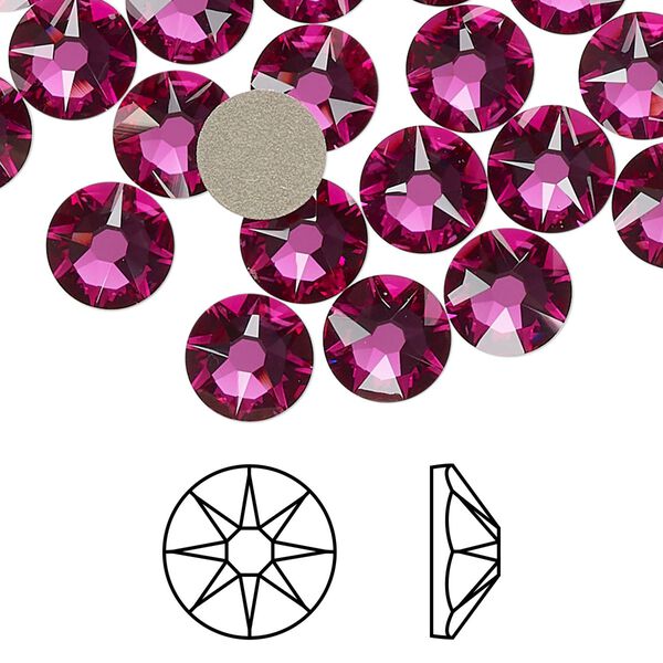 Flat back 144pk fuchsia foil back, Swarovski® 8.412-8.672mm rose round SS40 2088 image number 0