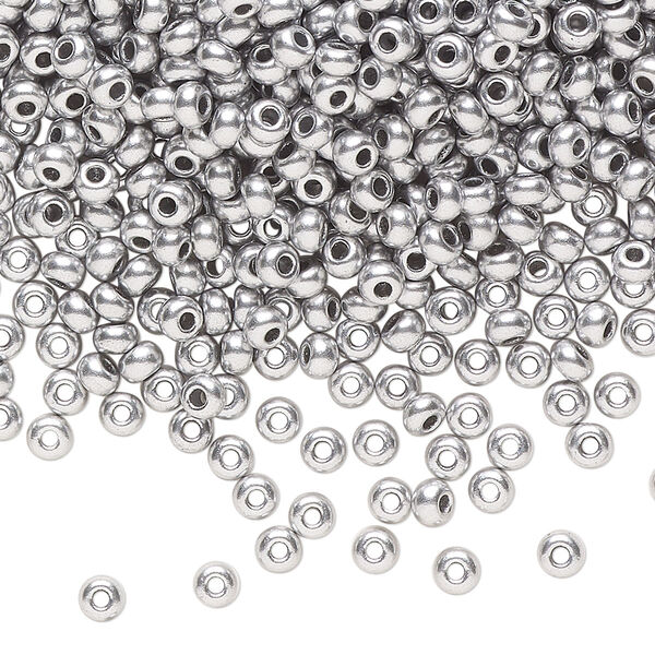 Seed bead, Preciosa Ornela Czech glass, pkg/50g, #8 rocaille, opaque soft silver metallic alabaster, (01700). image number 0