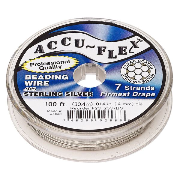 Beading wire, Accu-Flex®, nylon and .925 sterling silver, clear, 7 strand, 0.014-inch diameter. Sold per 100-foot spool. image number 0