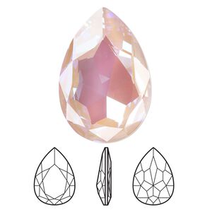Fancy stone 1pk crystal dusty pink DeLite, Crystal Passions® 30mm pear 4327