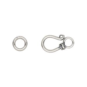 Clasp hook&eye 1pkg1 sterling silver, 13x9mm, 1-strand