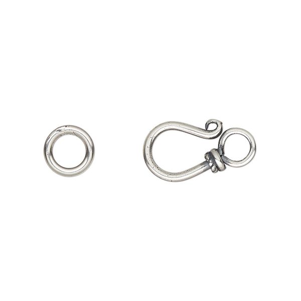 Clasp hook&eye 1pkg1 sterling silver, 13x9mm, 1-strand image number 0