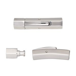 Clasp bullet 1pkg1, 28x6mm curved locking hexagon tube / fits 4mm cord, stainless steel 1-strand