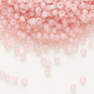 Seed bead, Miyuki, glass, pkg/250g, #8 rocaille, translucent matte rainbow pink mist, (RR-155FR).