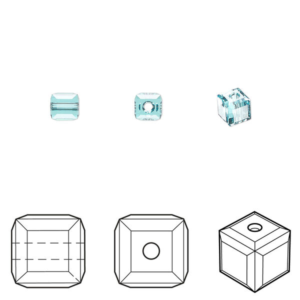 Bead 12pk light turquoise, Crystal Passions® 4mm cube 5601 image number 0