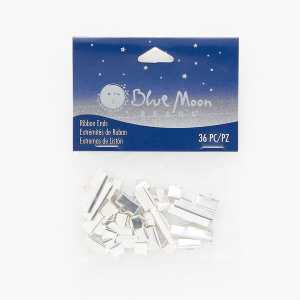 Ribbon crimp end mix, silver-finished steel, 3mm / 10x6mm / 19x6mm rectangles. Sold per pkg of 36. image number 0