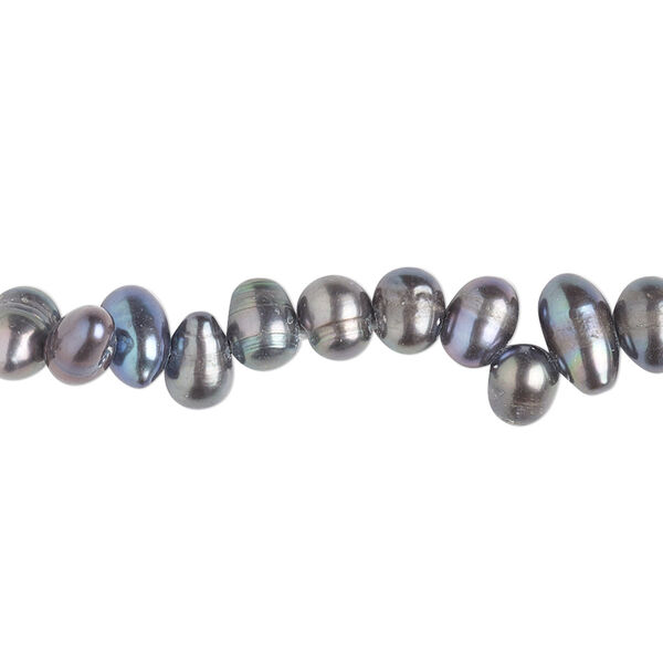 Pearl, cultured freshwater (dyed), peacock, 6x5mm-8x6mm top-drilled rice with 0.4mm hole, C grade, Mohs hardness 2-1/2 to 4. Sold per 15-inch strand. image number 0