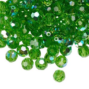 Bead 288pk peridot AB, Preciosa Czech crystal 6mm round