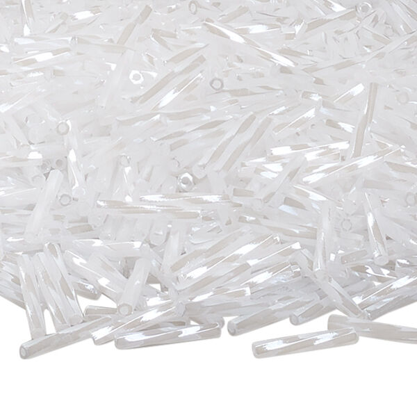 Bead, Miyuki, bugle bead, glass, pkg/250 g, 12x2mm center-drilled twisted, luster opaque white, (TW-511). image number 0