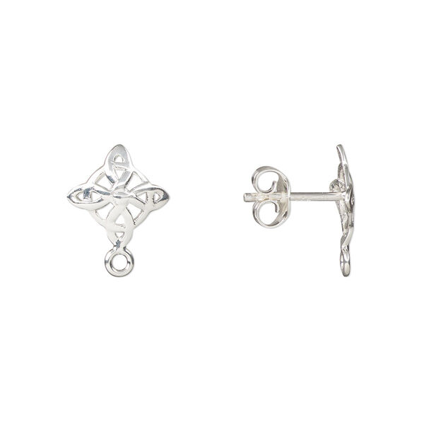 Earstud, sterling silver, 13.5x10mm Celtic knot with closed loop. Sold per pair. image number 0