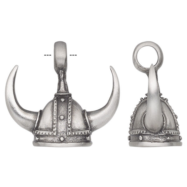 Pendant, antiqued pewter (tin-based alloy), 39x35mm 3D Viking helmet. Sold individually. image number 0