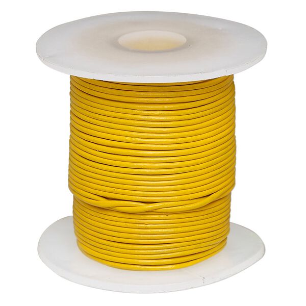 Cord, leather (dyed), yellow, 0.5-0.8mm round. Sold per 25-yard spool. image number 0