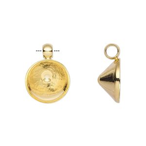Drop, Almost Instant Jewelry®, gold-plated brass, 14mm round with SS55 chaton setting. Sold per pkg of 4.