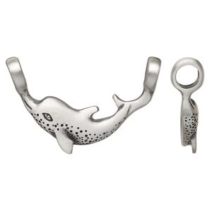 Pendant, antiqued pewter (tin-based alloy), 47x31.5mm single-sided dolphin. Sold individually.