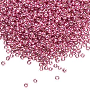 Seed bead, Miyuki, glass, pkg/250g, #11 rocaille, Duracoat® opaque galvanized hot pink, (RR-4210).