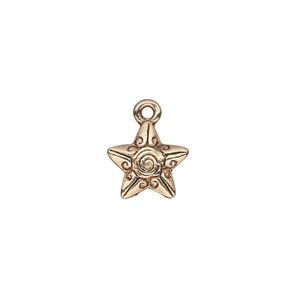 Charm, antique gold-finished "pewter" (zinc-based alloy), 12x11mm single-sided fancy star with swirl and line design. Sold per pkg of 20.