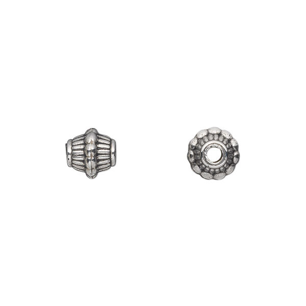 Bead, antiqued silver-finished copper-coated plastic, 7mm beaded drum. Sold per 50-gram pkg, approximately 290 beads. image number 0