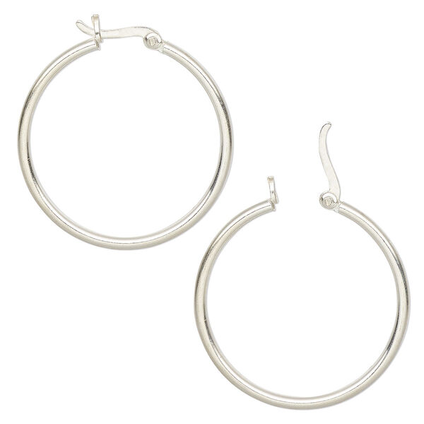 Earring, sterling silver, 30mm round hoop with latch-back closure. Sold per pair. image number 0