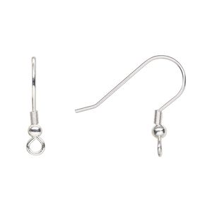Ear wire fishhook 1pkg100, 20mm / 3mm ball / 4mm coil / perpendicular open loop, 21 gauge silver-finished stainless steel 50 pair